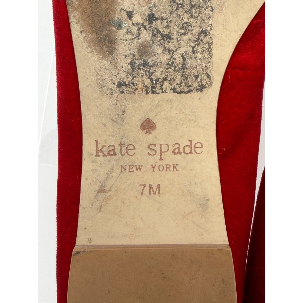Kate Spade Emmie Red Velvet Flats Size 7 Medium Bow Point Toe - Picture 10 of 14
